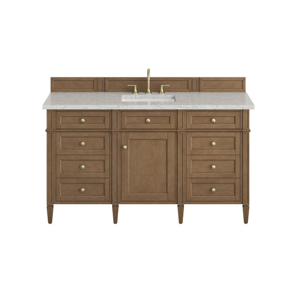 Brittany 60" Single Vanity, Pecan w/ 3 CM Eternal Jasmine Pearl Silestone Top w/FreePower Wireless Charger