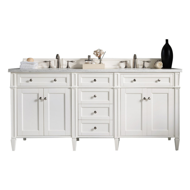 Brittany 72" Double Vanity, Bright White Vanity w/ 3 CM Eternal Jasmine Pearl Silestone Top w/FreePower Wireless Charger