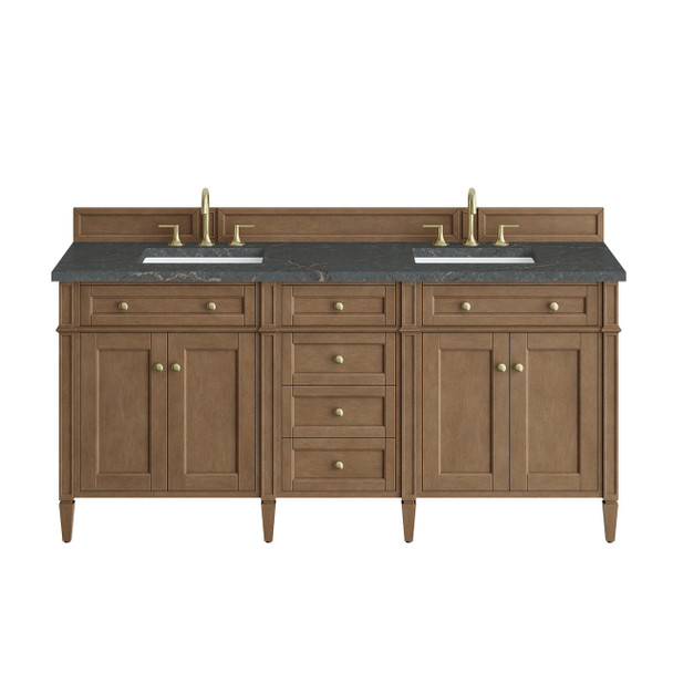 Brittany 72" Double Vanity, Pecan w/ 3 CM Parisien Bleu Silestone Top