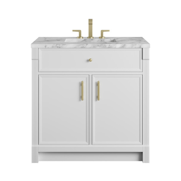 Bellshire 36" Single Vanity, Bright White w/ 3 CM Carrara Marble Top