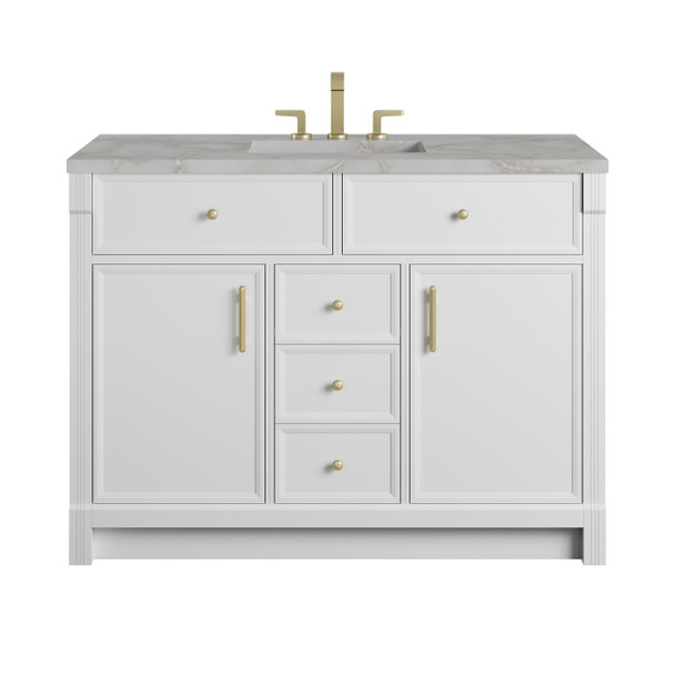 Bellshire 48" Single Vanity, Bright White w/ 3 CM Victorian Silver Silestone Top w/FreePower Wireless Charger