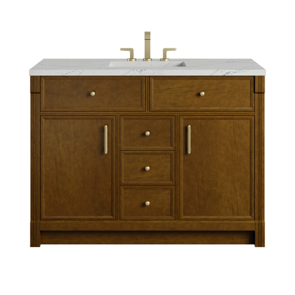 Bellshire 48" Single Vanity, Honey Oak w/ 3 CM Ethereal Noctis Silestone Top w/FreePower Wireless Charger