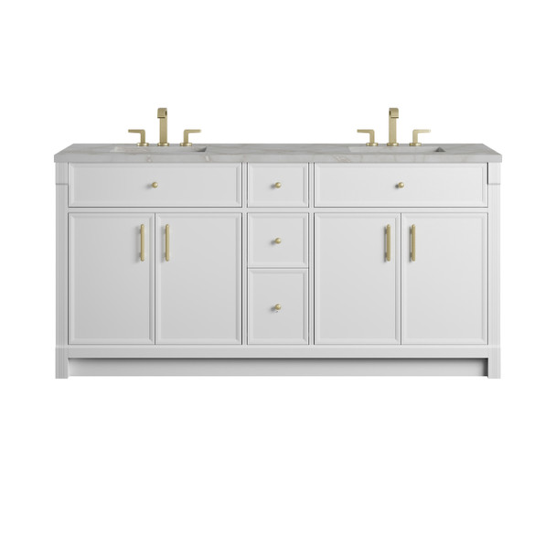Bellshire 72" Double Vanity, Bright White w/ 3 CM Victorian Silver Silestone Top w/FreePower Wireless Charger