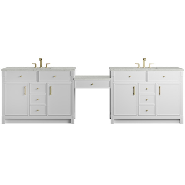 Bellshire 120" Dual Vanity Set with 24" Make-Up Counter, Bright White w/3 cm Lime Delight Silestone Top