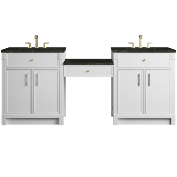 Bellshire 84" Dual Vanity Set with 24" Make-Up Counter, Bright White w/3 cm Phantome Eclos Top