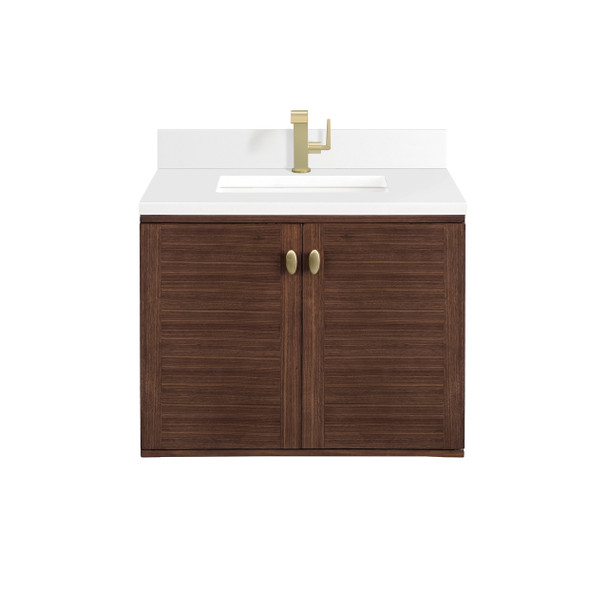 Amberly 30" Single Vanity, Mid-Century Walnut w/ Single Hole 3 CM White Zeus Top & Backsplash