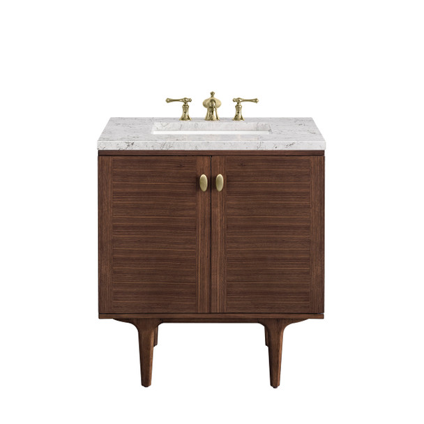 Amberly 30" Single Vanity, Mid-Century Walnut w/ 3 CM Eternal Jasmine Pearl Top