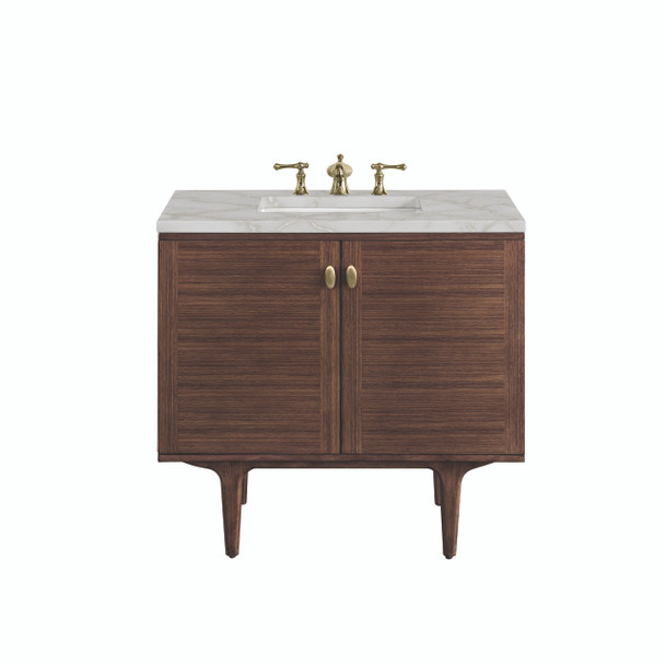 Amberly 36" Single Vanity, Mid-Century Walnut w/ 3 CM Victorian Silver Top