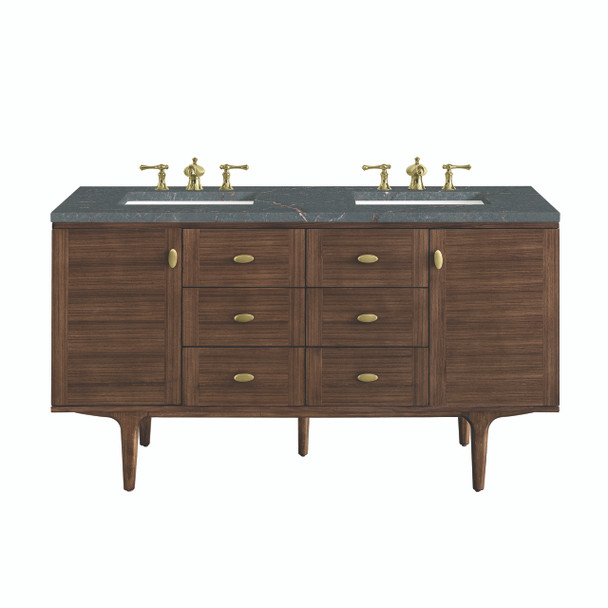 Amberly 60" Double Vanity, Mid-Century Walnut w/ 3 CM Parisien Bleu Top