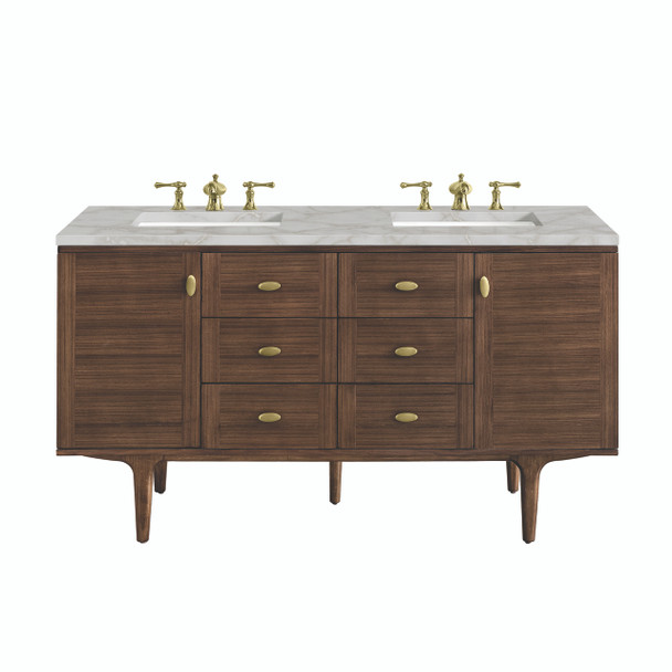 Amberly 60" Double Vanity, Mid-Century Walnut w/ 3 CM Victorian Silver Top