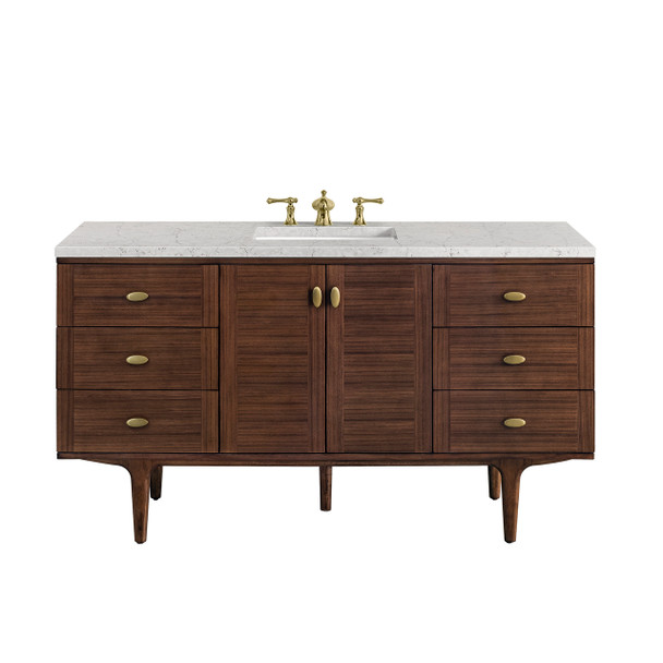 Amberly 60" Single Vanity, Mid-Century Walnut w/ 3 CM Eternal Jasmine Pearl Top