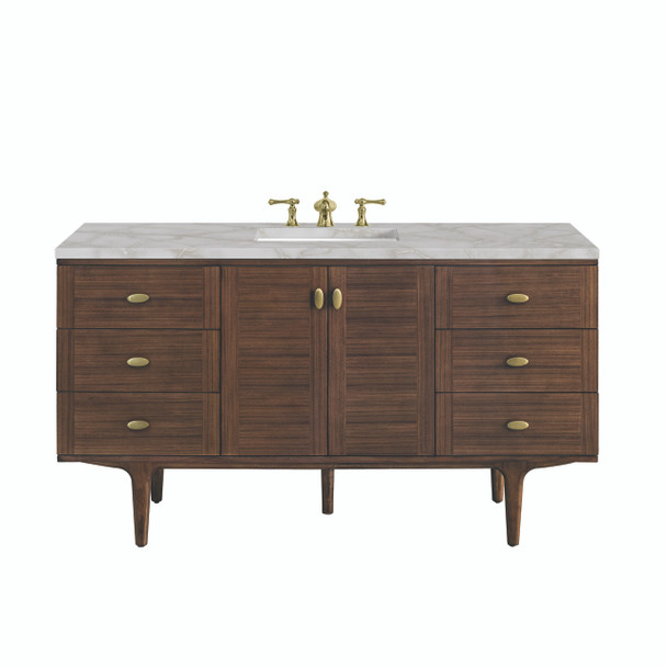 Amberly 60" Single Vanity, Mid-Century Walnut w/ 3 CM Victorian Silver Top w/FreePower Wireless Charger
