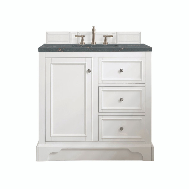 De Soto 36" Single Vanity, Bright White w/ 3 CM Parisien Bleu Silestone Top