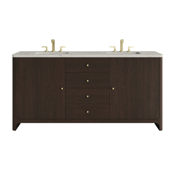 Gracyn 72" Double Vanity, Sable, w/ 3 CM Victorian Silver Silestone Top w/ FreePower Wireless Charger