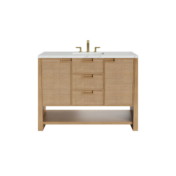 Solene 48" Single Vanity, Seaside Oak, w/ 3 CM Ethereal Noctis Quartz Top
