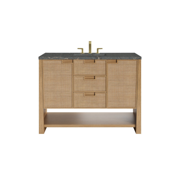 Solene 48" Single Vanity, Seaside Oak, w/ 3 CM Parisien Bleu Quartz Top