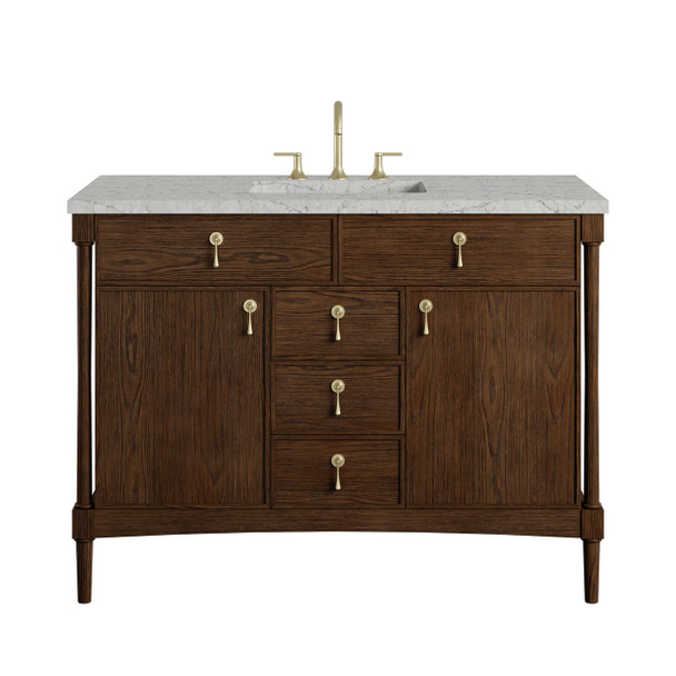 Kinnsden 48" Single Vanity, Sable Oak w/ 3 CM Eternal Jasmine Pearl Silestone Top w/FreePower Wireless Charger