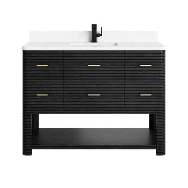 Lucian 48" Single Vanity, Pebble Oak w/ 3 CM White Zeus Silestone Top