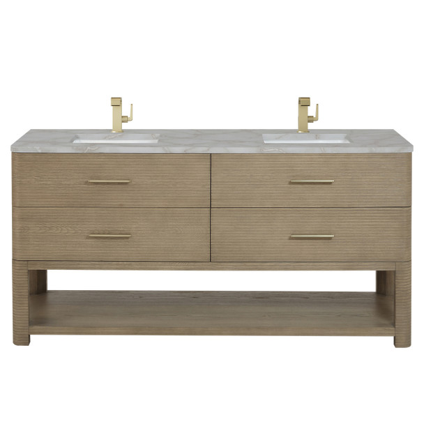Lucian 72" Double Vanity, Pebble Oak w/ 3 CM Victorian Silver Silestone Top