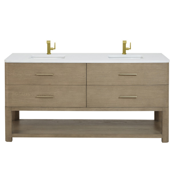 Lucian 72" Double Vanity, Pebble Oak w/ 3 CM White Zeus Silestone Top