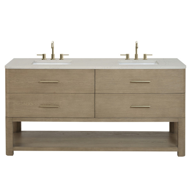 Lucian 72" Double Vanity, Pebble Oak, w/ 3 CM Siberian Silestone Widespread Top