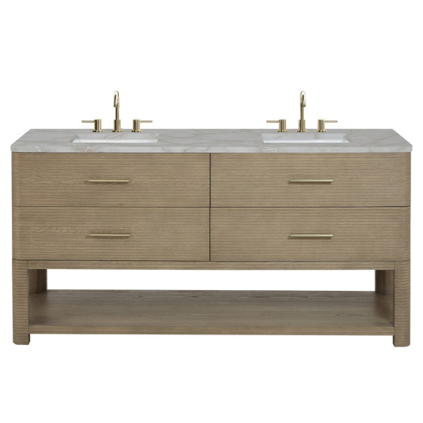 Lucian 72" Double Vanity, Pebble Oak w/ 3 CM Victorian Silver Silestone Widespread Top