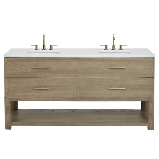 Lucian 72" Double Vanity, Pebble Oak w/ 3 CM White Zeus Silestone Widespread Top