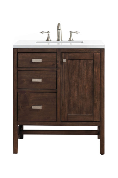 Addison 30" Single Vanity, Mid-Century Acacia w/ 3 CM White Zeus Silestone Top