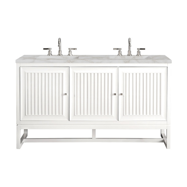 Athens 60" Double Vanity, Glossy White w/ 3 CM Victorian Silver Silestone Top