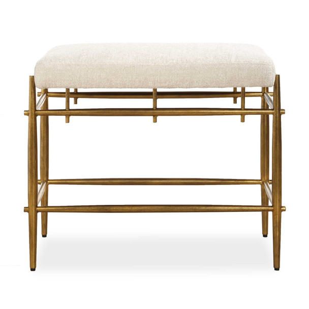 Uttermost Karleen Plush White Small Brass Bench