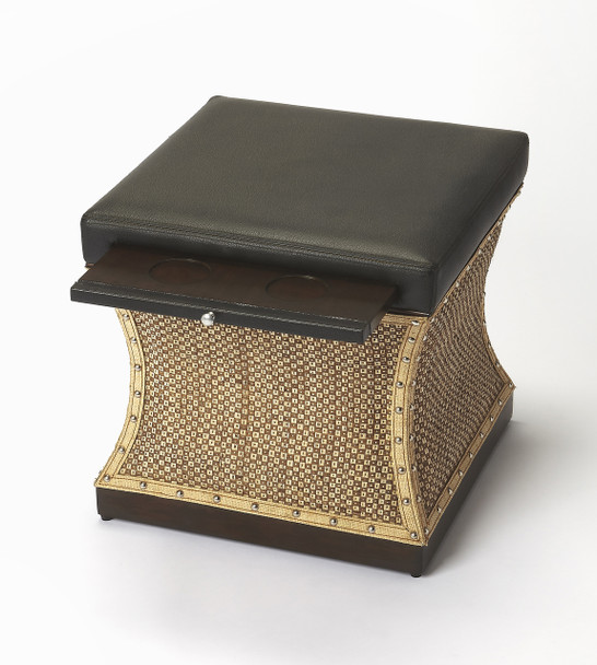 Butler Mathilda Raffia & Leather Bunching Ottoman