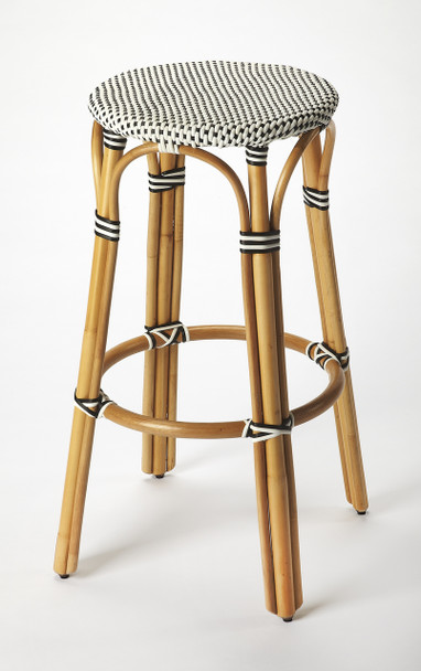 Butler Tobias Black & White Rattan Bar Stool