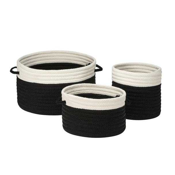 Colonial Mills Poolboy 3-piece Indoor Outdoor Basket Set Braided Pb89 Black 10"x10"x10"/12"x12"x8"/16"x16"x10"