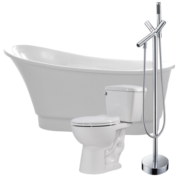 ANZZI Prima 67 In. Acrylic Soaking Bathtub With Havasu Faucet And Cavalier 1.28 Gpf Toilet - FTAZ095-42C-63