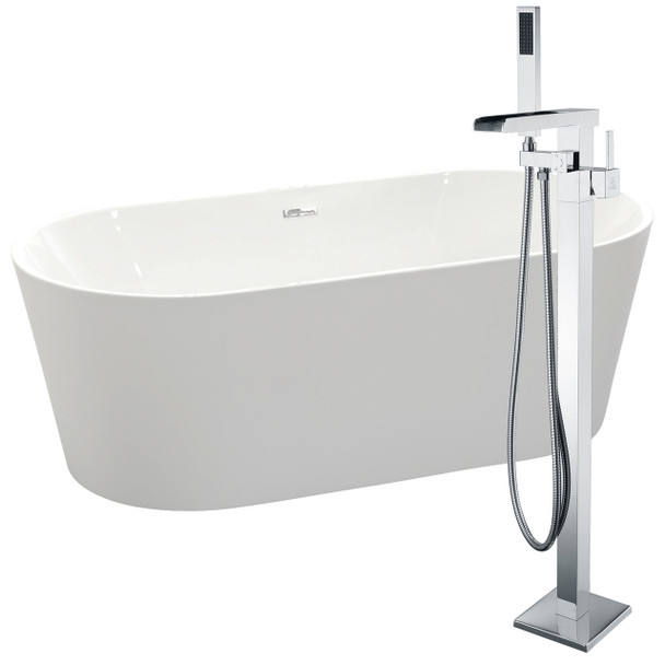 ANZZI Chand 67 In. Acrylic Flatbottom Non-whirlpool Bathtub In White With Union Faucet In Polished Chrome - FTAZ098-0059C