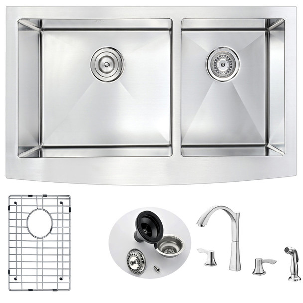 ANZZI Elysian Farmhouse 36 In. Kitchen Sink With Soave Faucet In Brushed Nickel - K36203A-032B