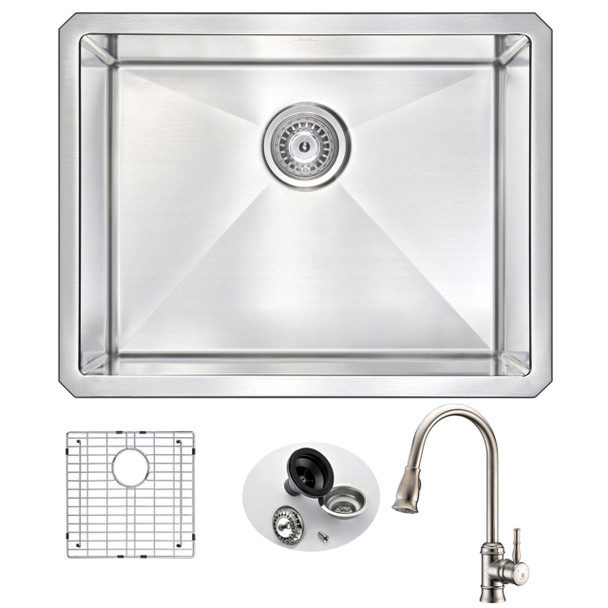 ANZZI Vanguard Undermount 23 In. Single Bowl Kitchen Sink With Sails Faucet In Brushed Nickel - KAZ2318-130