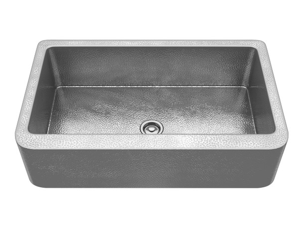 ANZZI Starboard Farmhouse Handmade Copper 36 In. 0-hole Single Bowl Kitchen Sink In Hammered Nickel - K-AZ258