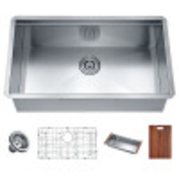 ANZZI Aegis Undermount Stainless Steel 30 In. 0-hole Single Bowl Kitchen Sink With Cutting Board And Colander - K-AZ3018-1Ac