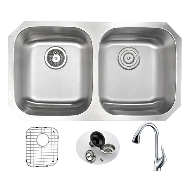 ANZZI Moore Undermount 32 In. Double Bowl Kitchen Sink With Accent Faucet In Polished Chrome - KAZ3218-031