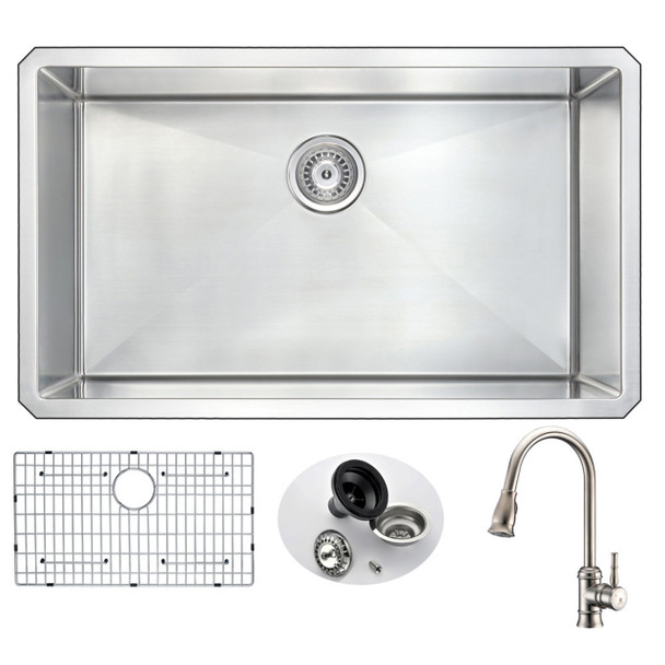 ANZZI Vanguard Undermount 32 In. Single Bowl Kitchen Sink With Sails Faucet In Brushed Nickel - KAZ3219-130