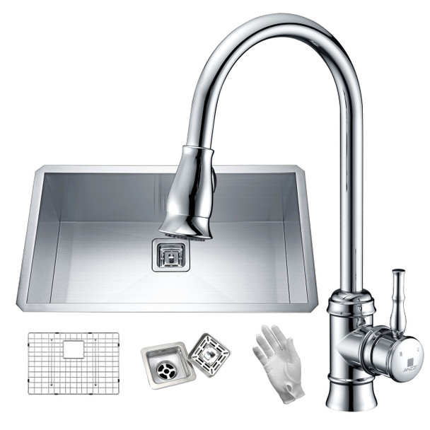 ANZZI Vanguard Undermount 32 In. Single Bowl Kitchen Sink With Faucet In Polished Chrome - KAZ32191AS-044