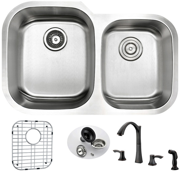 ANZZI Moore Undermount 32 In. Double Bowl Kitchen Sink With Soave Faucet In Oil Rubbed Bronze - KAZ3220-032O