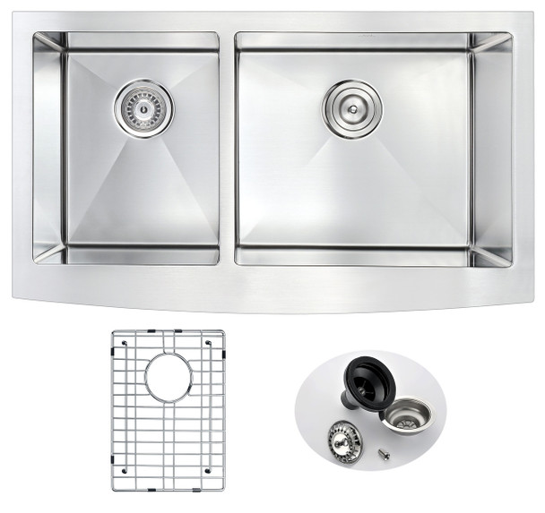 ANZZI Elysian Series 33 In. Farm House 40/60 Dual Basin Handmade Stainless Steel Kitchen Sink - K-AZ3320-4B