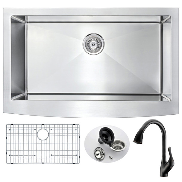 ANZZI Elysian Farmhouse 36 In. Kitchen Sink With Accent Faucet In Oil Rubbed Bronze - KAZ3620-031O