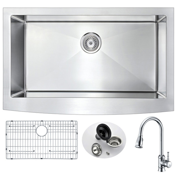 ANZZI Elysian Farmhouse 36 In. Kitchen Sink With Sails Faucet In Polished Chrome - KAZ3620-044