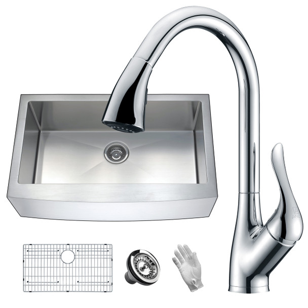 ANZZI Elysian Farmhouse 36 In. Single Bowl Kitchen Sink With Faucet In Polished Chrome - KAZ36201A-031