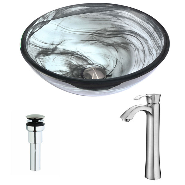 ANZZI Mezzo Series Deco-glass Vessel Sink In Slumber Wisp With Harmony Faucet In Brushed Nickel - LSAZ054-095B