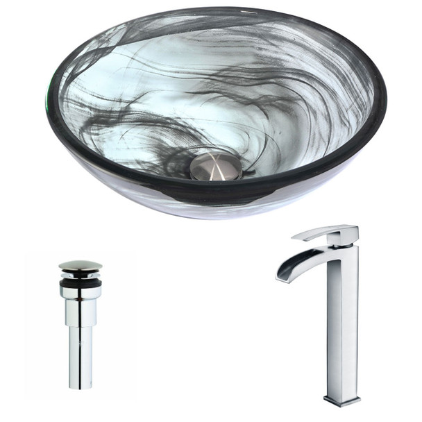 ANZZI Mezzo Series Deco-glass Vessel Sink In Slumber Wisp With Key Faucet In Polished Chrome - LSAZ054-097