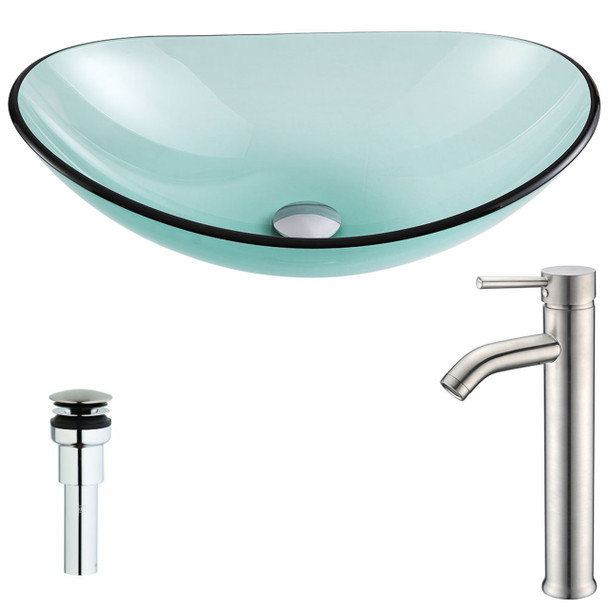 ANZZI Major Series Deco-glass Vessel Sink In Lustrous Green With Fann Faucet In Brushed Nickel - LSAZ076-040